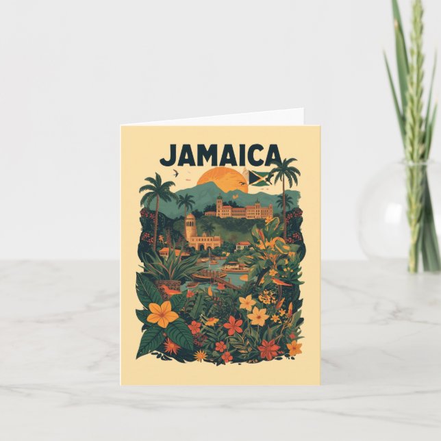 Vintage Style Jamaica Travel Illustration Card (Front)
