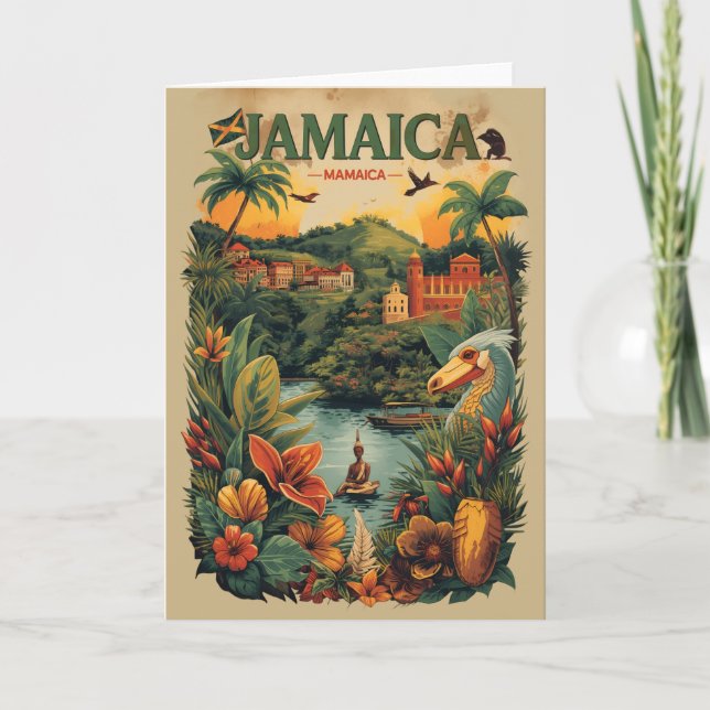 Vintage Style Jamaica Travel Illustration Card (Front)