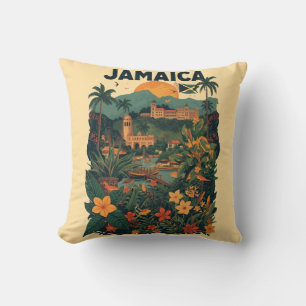 Vintage Style Jamaica Travel Illustration Cushion