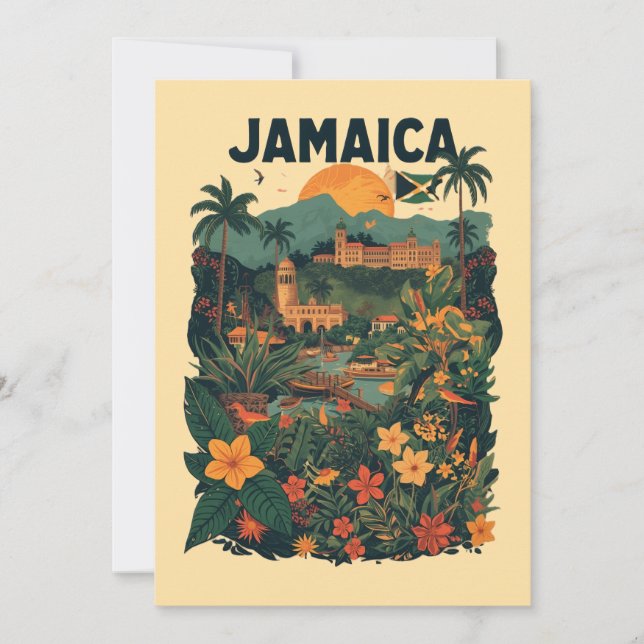 Vintage Style Jamaica Travel Illustration Holiday Card (Front)