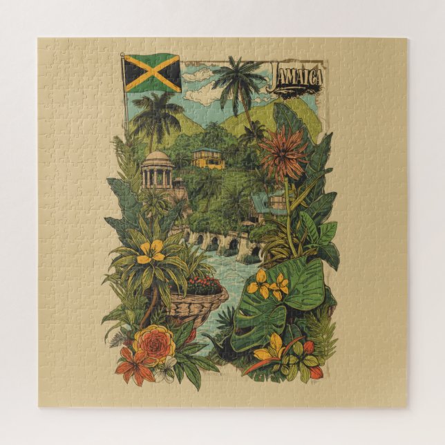 Vintage Style Jamaica Travel Illustration Jigsaw Puzzle (Vertical)