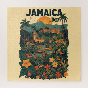 Vintage Style Jamaica Travel Illustration Jigsaw Puzzle