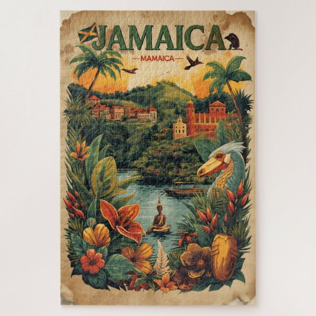 Vintage Style Jamaica Travel Illustration Jigsaw Puzzle (Vertical)