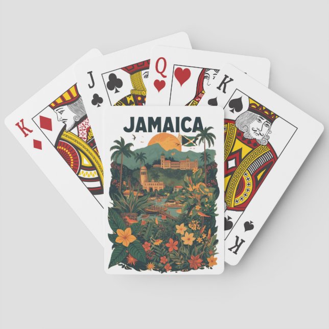 Vintage Style Jamaica Travel Illustration Playing Cards (Back)