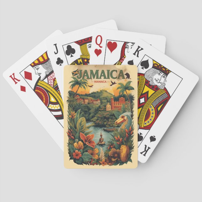 Vintage Style Jamaica Travel Illustration Playing Cards (Back)
