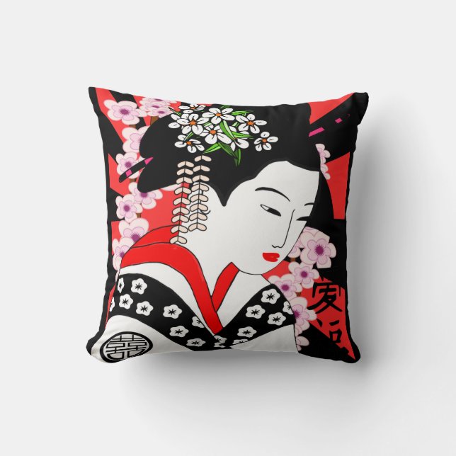 vintage style japanese geisha cushion (Front)