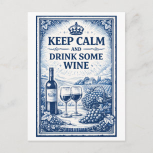 Vintage-Style "Keep Calm" Wine Postcard