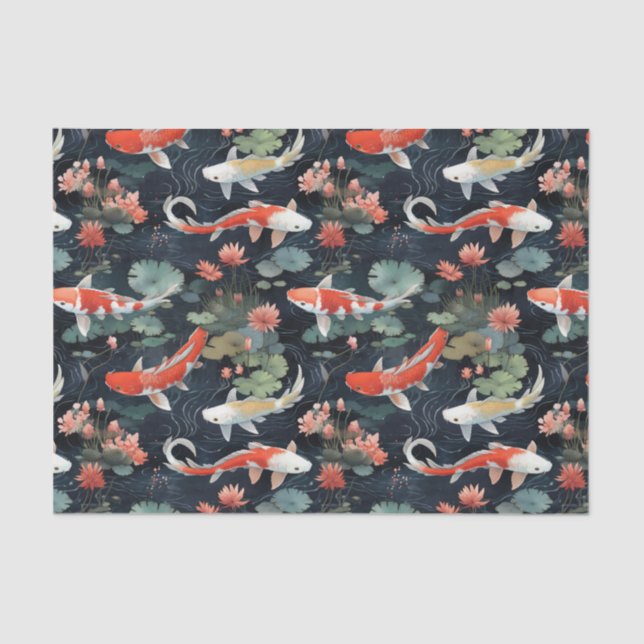 Vintage Style Koi Fish Decoupage Tissue Paper (Front)
