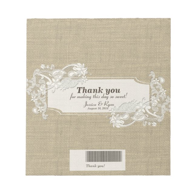 Vintage Style Lace Design Candy Bar Wrap Notepad (Front)