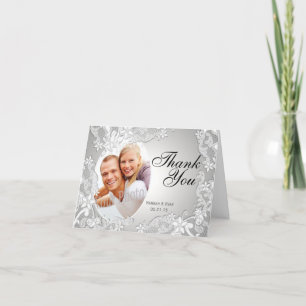 Vintage Style Lace Photo Silver Thank You