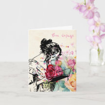 Vintage style Lady reading Book bon voyage  Card