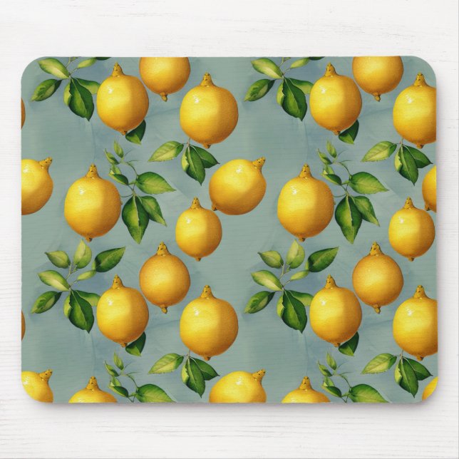Vintage Style Lemons Pattern Wallpaper Art Mouse Pad (Front)