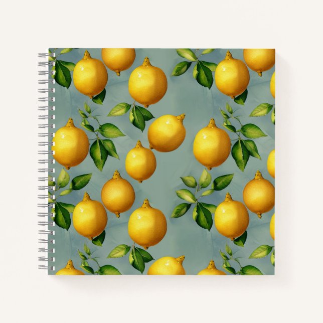 Vintage Style Lemons Pattern Wallpaper Art Notebook (Front)
