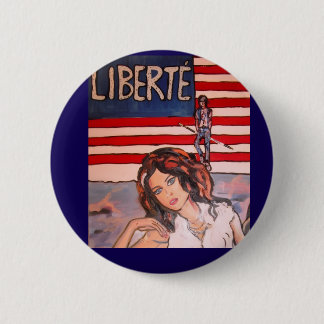 Vintage Style Liberté Portrait with American Flag 6 Cm Round Badge