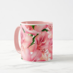 Vintage Style Lily Flowers Pink Mug Cup