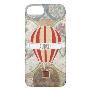 Vintage Style Map Red Hot Air Balloon iPhone 8/7 Case