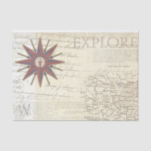 Vintage Style Map with Compass Tissue Paper