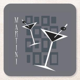 +{ Vintage Style Martini }+ Square Paper Coaster