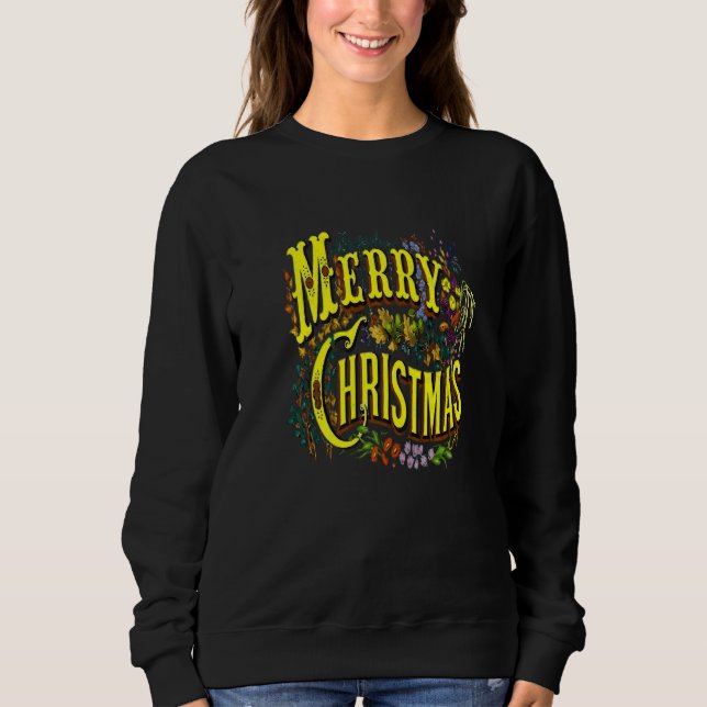 Vintage Style Merry Christmas Holiday Greeting Vec Sweatshirt (Front)
