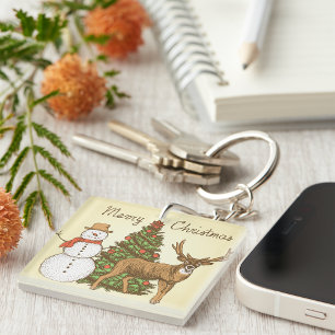 Vintage Style Merry Christmas Key Ring