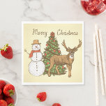 Vintage Style Merry Christmas Napkin<br><div class="desc">A vintage style merry christmas scene with a tree a snowman and a reindeer. This design looks really effective on these Paper Napkins</div>
