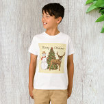 Vintage Style Merry Christmas T-Shirt<br><div class="desc">A vintage style merry christmas scene with a tree a snowman and a reindeer. This design looks really effective on this Boys T-Shirt</div>