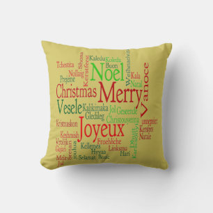 Vintage Style Merry Christmas Translation Word Cushion