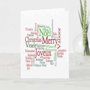 Vintage Style Merry Christmas Translation Word Holiday Card