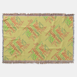 Vintage Style Merry Christmas Translation Word  Throw Blanket