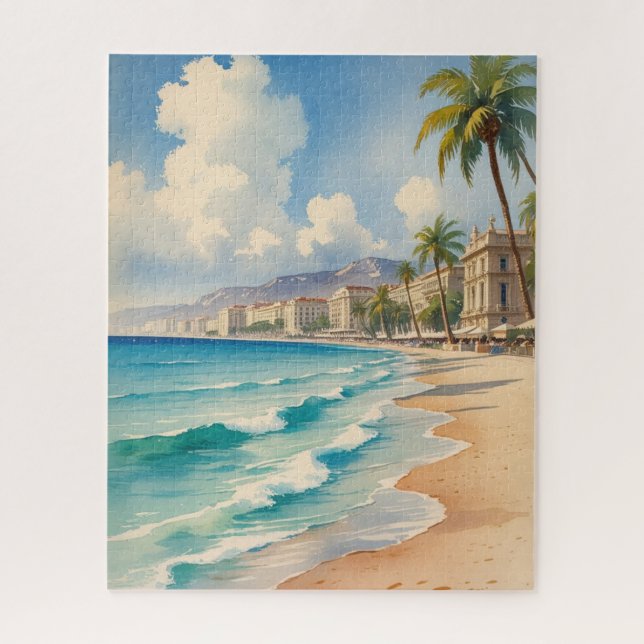 Vintage Style Monte Carlo Beach Travel Jigsaw Puzzle (Vertical)