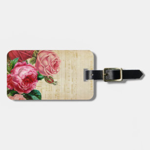Vintage Style Music Notes with Rustic Flowers Luggage Tag