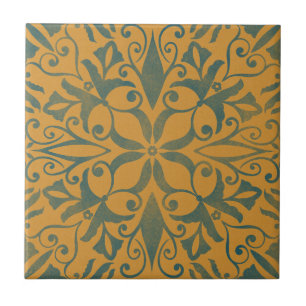 Vintage style mustard and teal ceramic tile