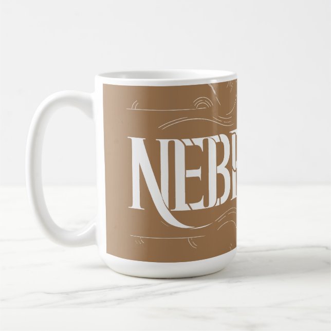 Vintage Style Nebraska Text Design Coffee Mug (Left)