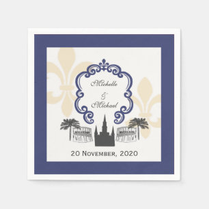 Vintage Style New Orleans Blue Wedding Event Napkin
