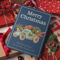 Vintage Style Old Car Mistletoe Christmas Gold