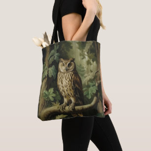 Vintage Style Owl in Enchanted Forest Tote Bag
