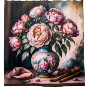 Vintage Style Painting of Bouquet of Flowers Vase Shower Curtain