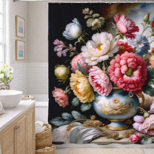 Vintage Style Painting of Bouquet of Flowers Vase  Shower Curtain