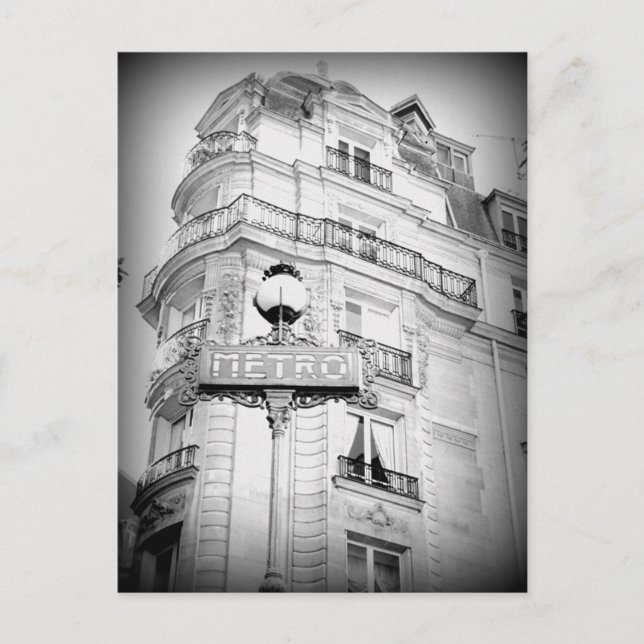 Vintage Style Paris Post Card, Metro Sign Postcard (Front)