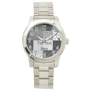 vintage style patchwork fabric design black white watch