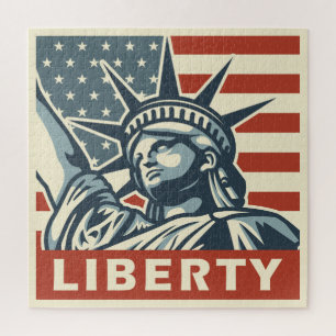 Vintage style patriotic 4th July "Liberty" poster, Jigsaw Puzzle