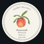Vintage style Peach on off-white Jelly jar Classic Round Sticker<br><div class="desc">Elegant Personalised hand painted watercolor vintage style Peach Jelly label. Use for your homemade jam's or anything you choose. Makes great gift. Fill your information on label and enjoy.</div>