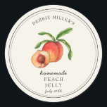 Vintage style Peach on off-white Jelly jar Classic Round Sticker<br><div class="desc">Elegant Personalised hand painted watercolor vintage style Peach Jelly label. Use for your homemade jam's or anything you choose. Makes great gift. Fill your information on label and enjoy.</div>