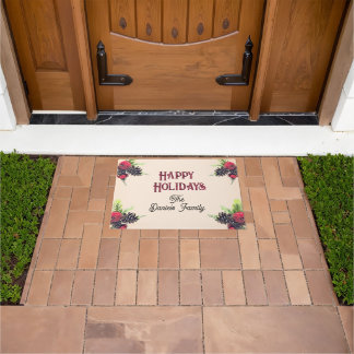Vintage Style Pine Cone & Berries Christmas Doormat