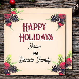 Vintage Style Pine Cone & Berries Christmas   Holiday Card