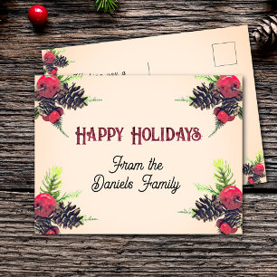 Vintage Style Pine Cone & Berries Christmas   Postcard