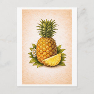 Vintage-Style Pineapple Botanical Illustration Postcard
