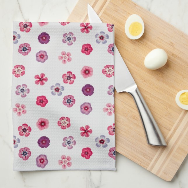 Vintage Style Pink Flowers Kitchen Towel (Quarter Fold)