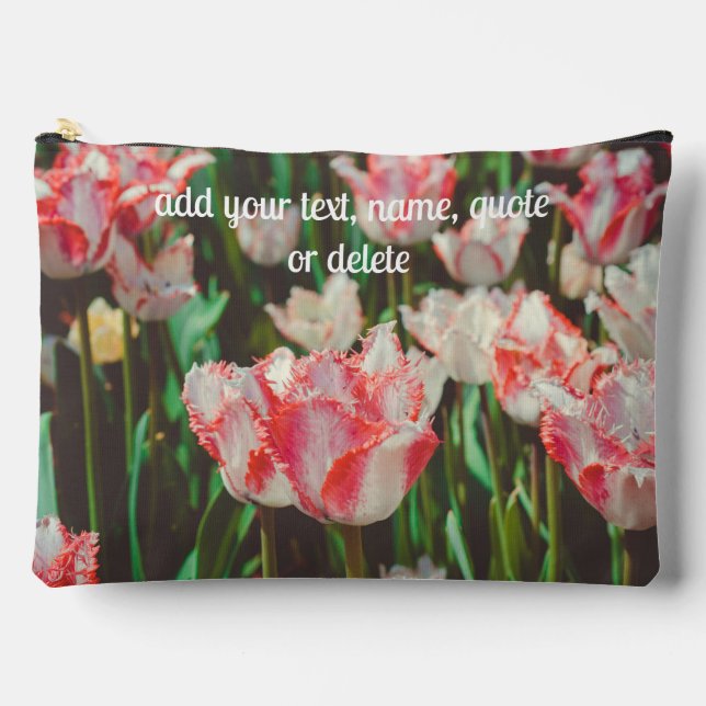 Vintage style pink fringed tulips  accessory pouch (Front)