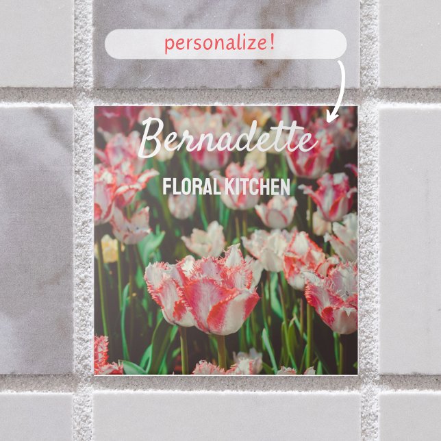 Vintage style pink fringed tulips  ceramic tile (Creator Uploaded)